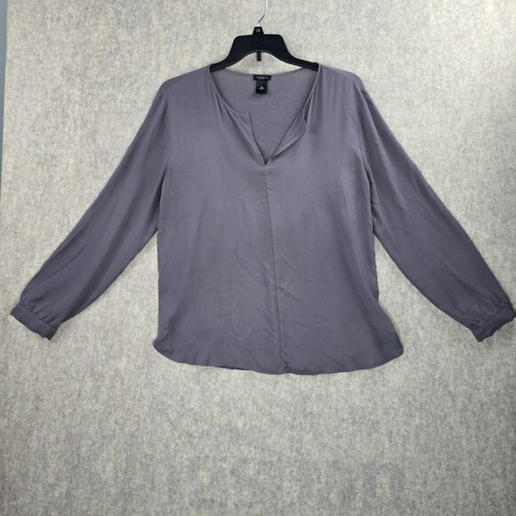 Ann Taylor Factory Womens V-Neck Blouse XL Gray Polyester Modal Blend - Picture 1 of 6